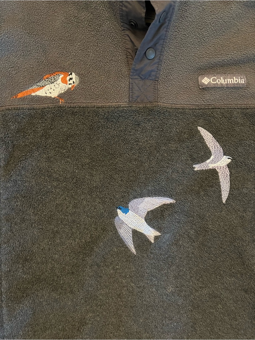 Men’s Medium Columbia fleece embroidered with birds